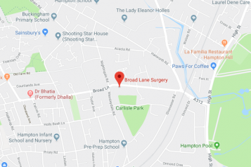 Pin showing Broad Lane Surgery on map